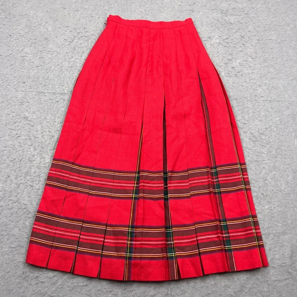 Vintage Deans Of Scotland Skirt Womens 4 Red Plaid Wool Pleated Long Skirt Lined